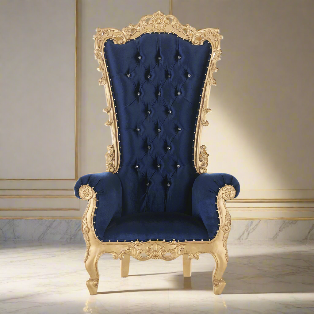 "Noella" Royal Throne Chair - Royal Blue Velvet / Gold