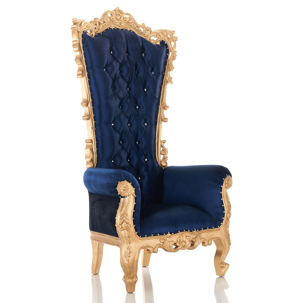 "Noella" Royal Throne Chair - Royal Blue Velvet / Gold