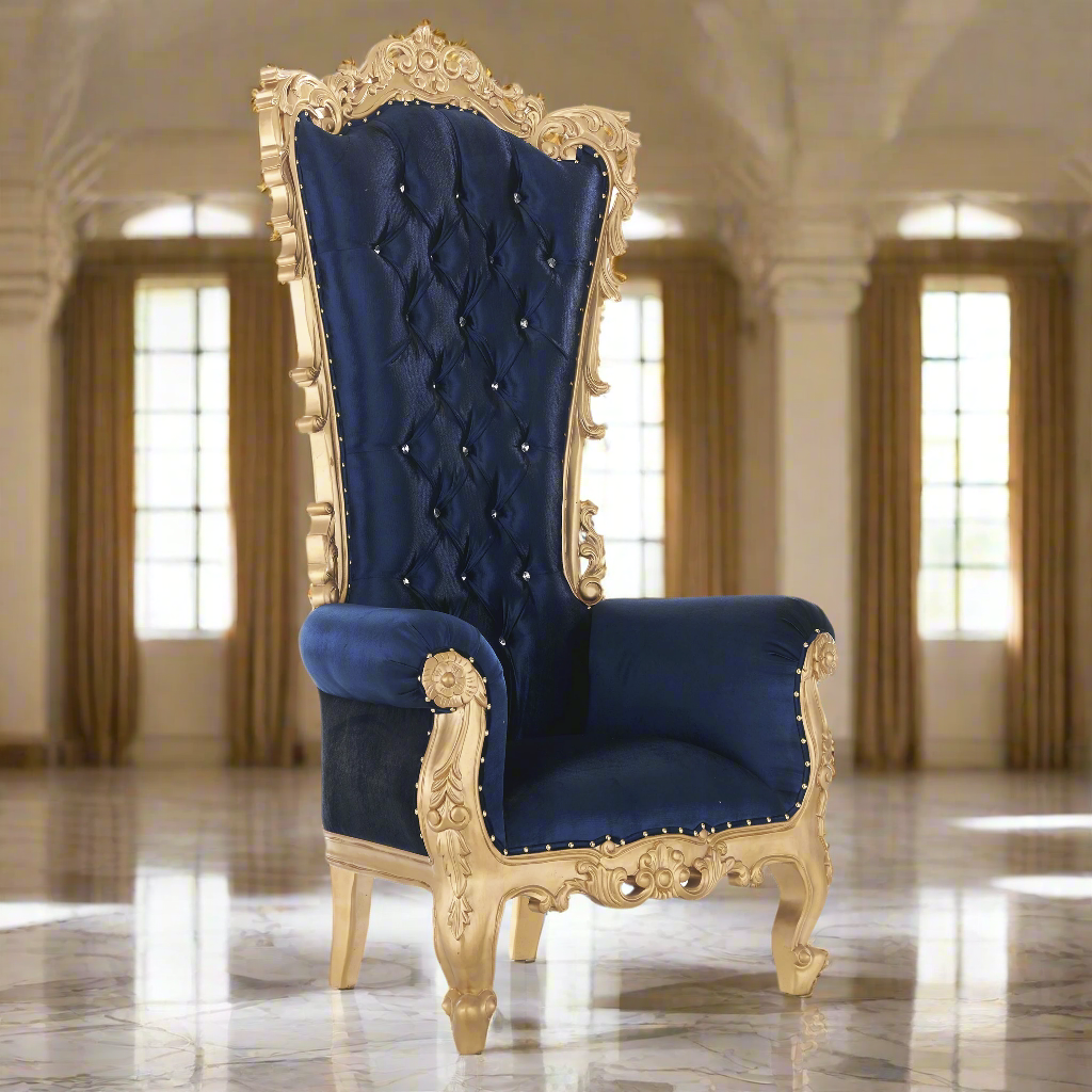 "Noella" Royal Throne Chair - Royal Blue Velvet / Gold