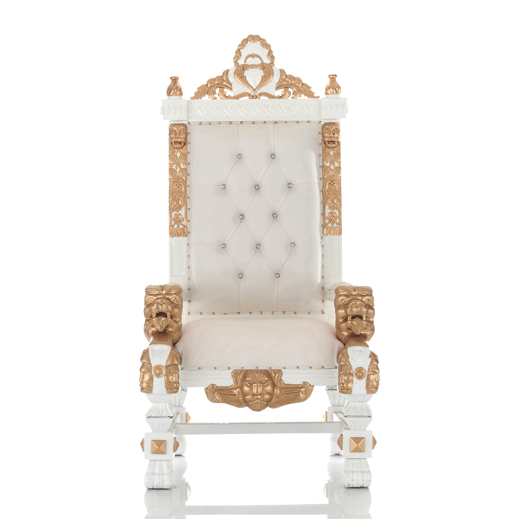 "King Samuel 68" Lion Throne Chair - White / Gold Leaf