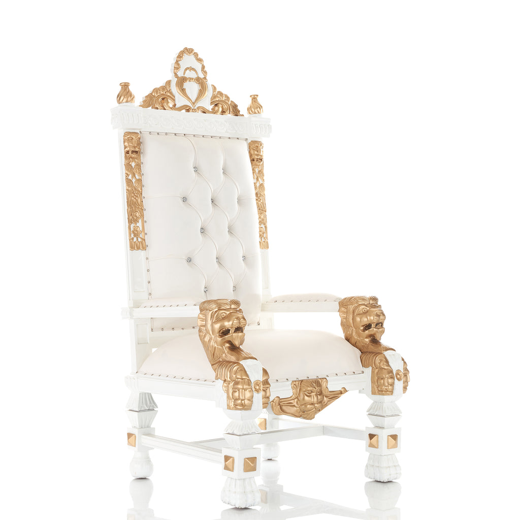 "King Samuel 68" Lion Throne Chair - White / Gold Leaf