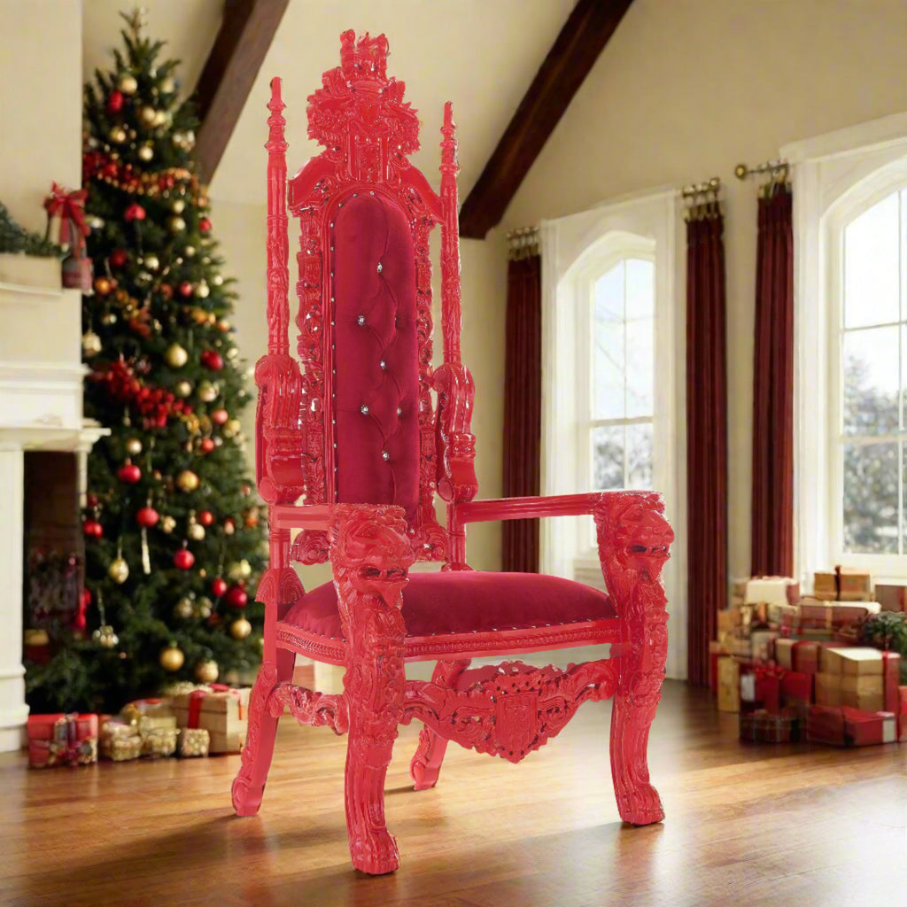 "King David" Lion Throne Chair - Red Velvet / Red