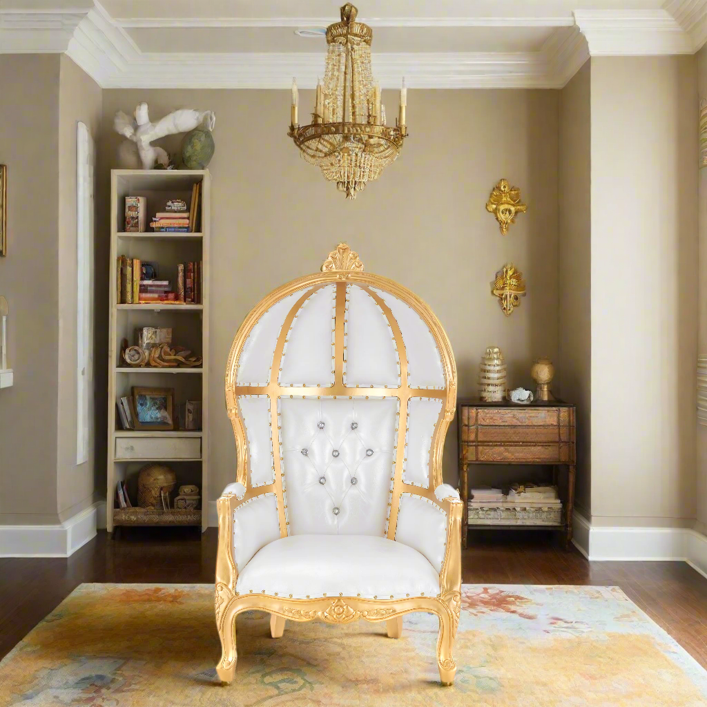 "Mini Canopy" Kids Throne Chair - White / Gold