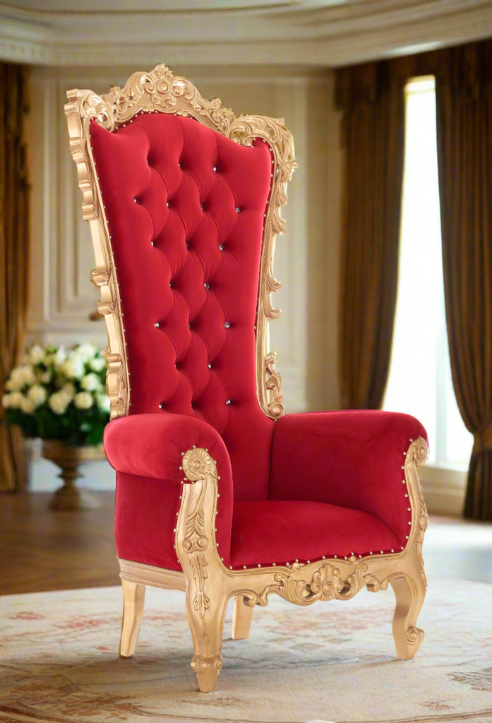 "Noella" Royal Throne Chair - Red Velvet  / Gold