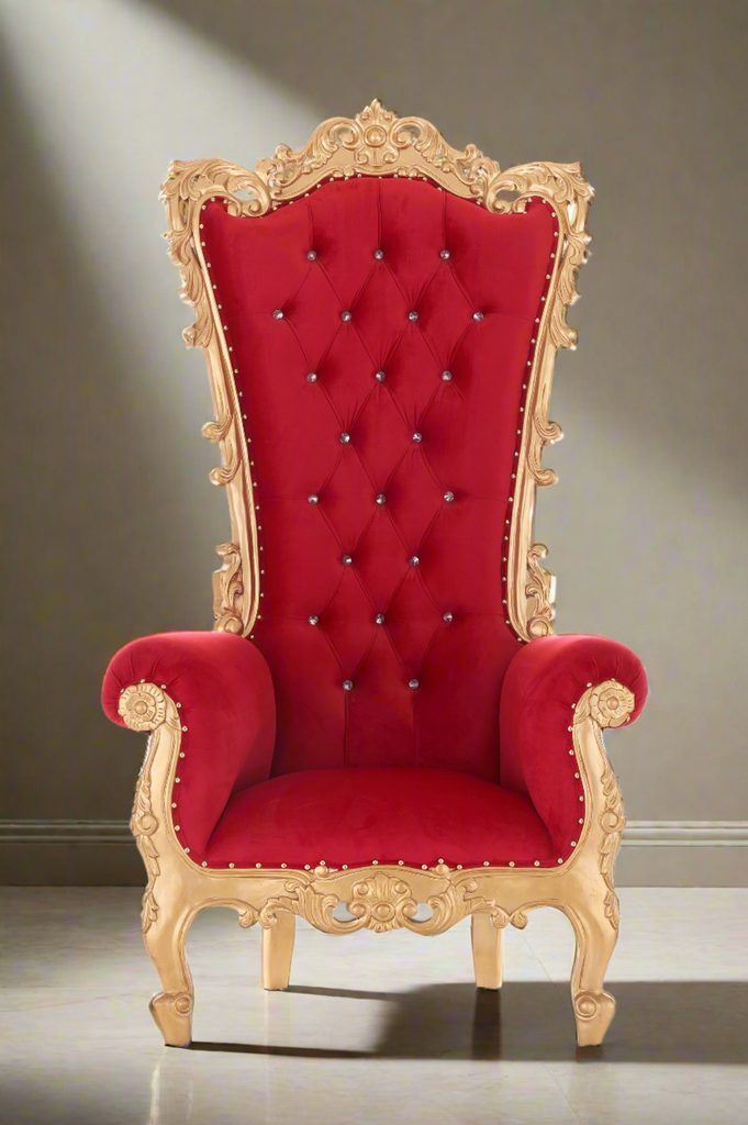 "Noella" Royal Throne Chair - Red Velvet  / Gold
