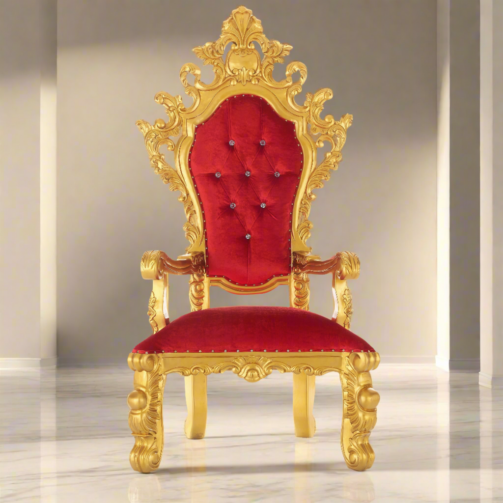 "King Darius" Royal Throne Chair - Red Velvet / Gold