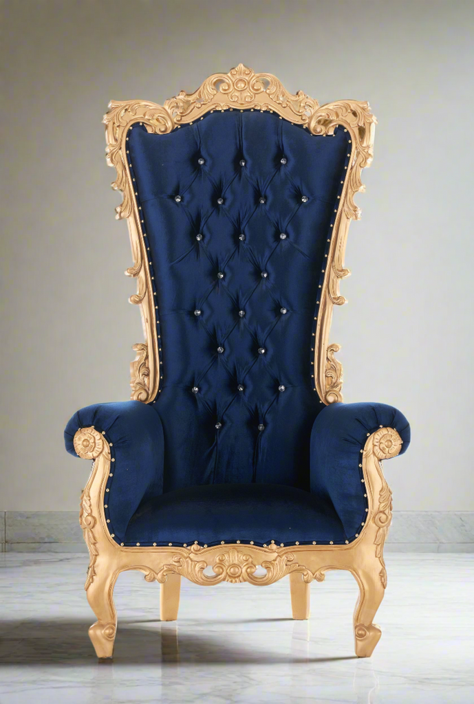 "Noella" Royal Throne Chair - Royal Blue Velvet / Gold