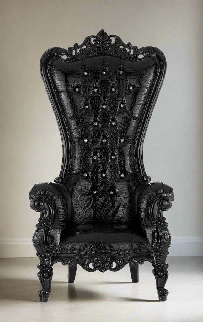 "Queen Tiffany 2.0" Throne Chair - Black Croc Print / Black