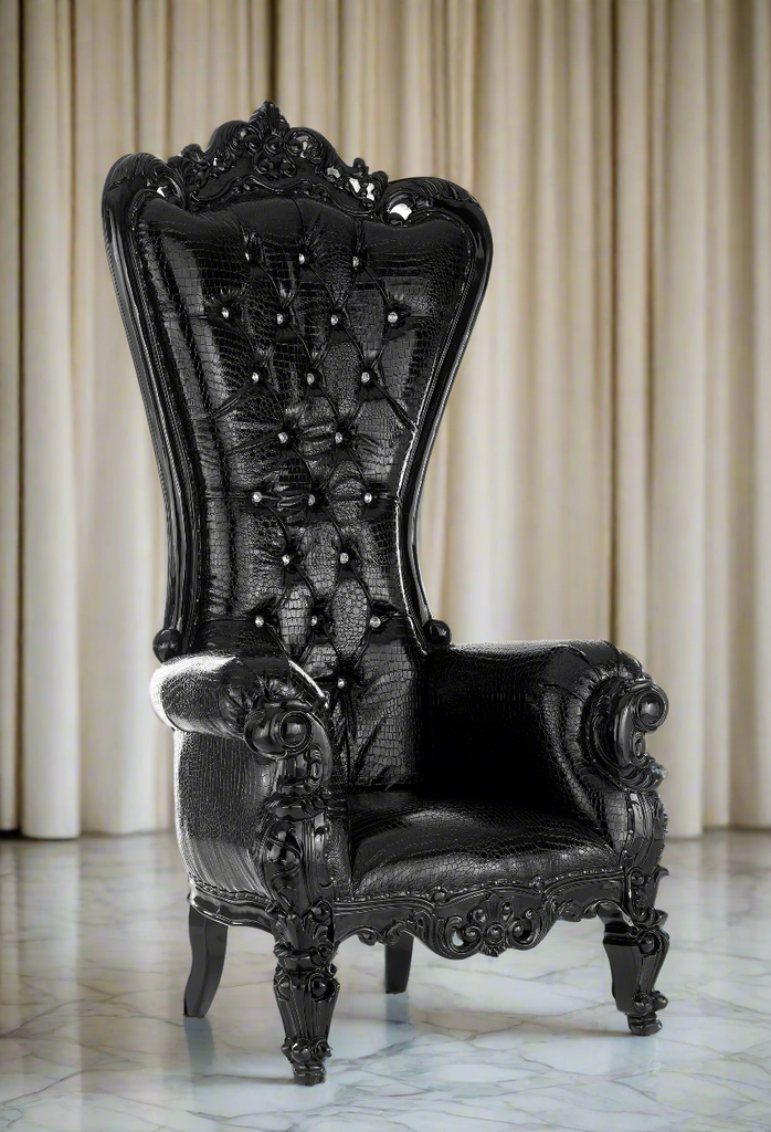 "Queen Tiffany 2.0" Throne Chair - Black Croc Print / Black