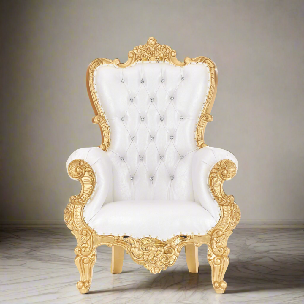 "Queen Sonia" Throne Chair 60" - White / Gold