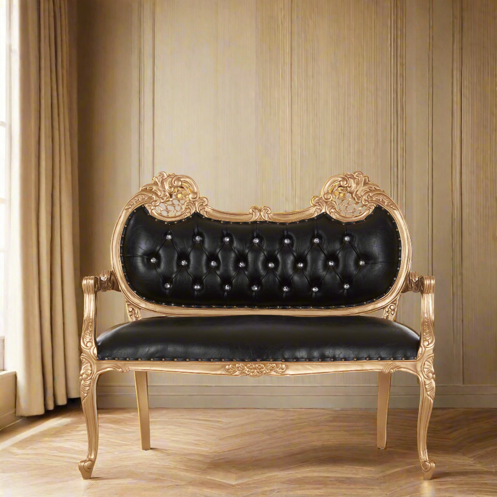 "Adela" Royal Sofa Bench - Black / Gold