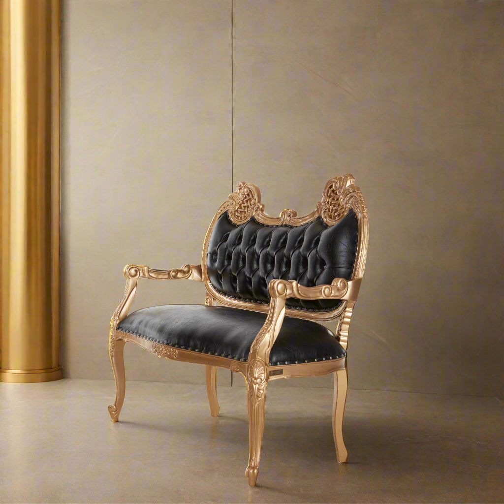 "Adela" Royal Sofa Bench - Black / Gold