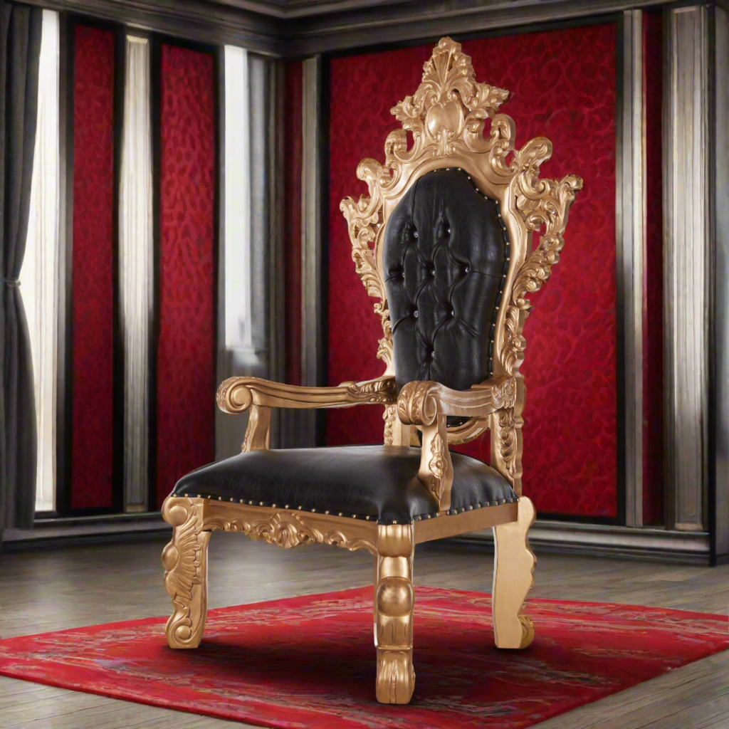 "King Darius" Royal Throne Chair - Black / Gold