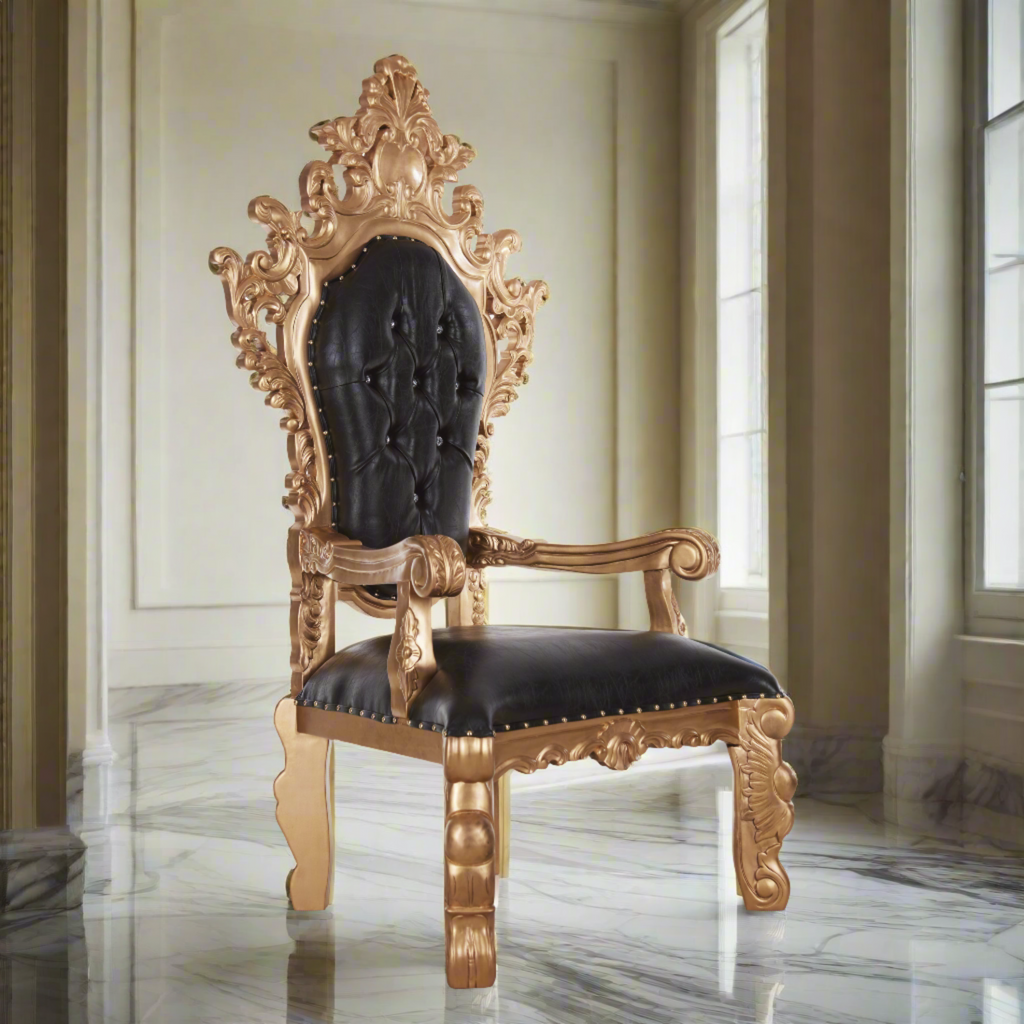 "King Darius" Royal Throne Chair - Black / Gold