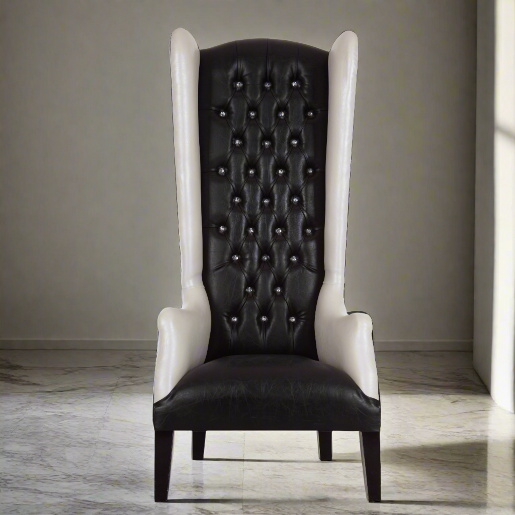 "Tuxedo” Wing Back Throne Chair - Black / White