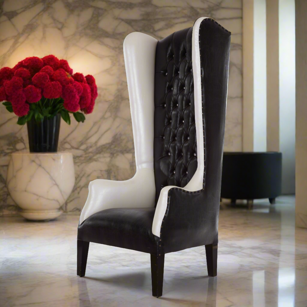 "Tuxedo” Wing Back Throne Chair - Black / White