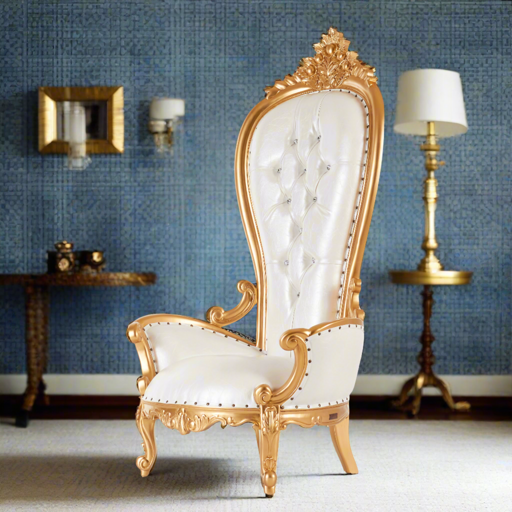 "Queen Shelby" Throne Chair - White / Gold