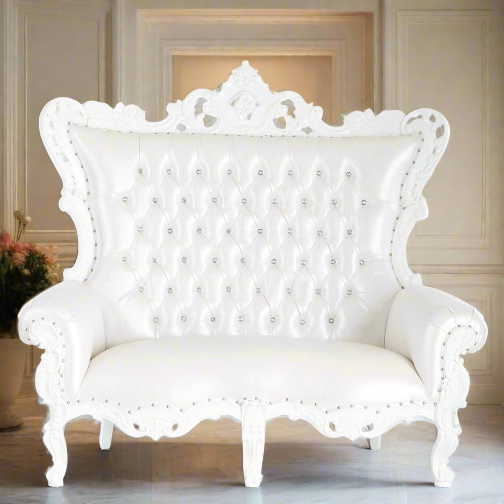 "King Caroleous" Royal Love Seat Throne - White / White