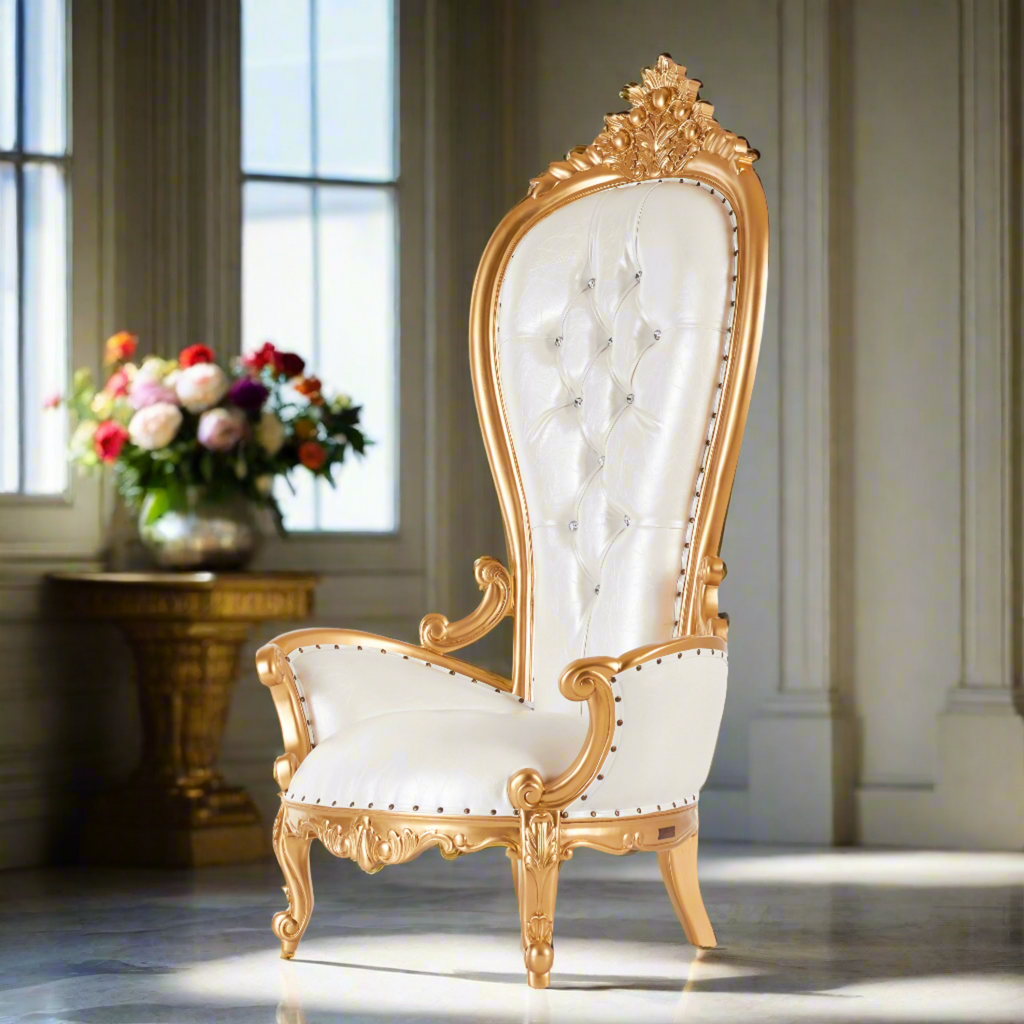 "Queen Shelby" Throne Chair - White / Gold