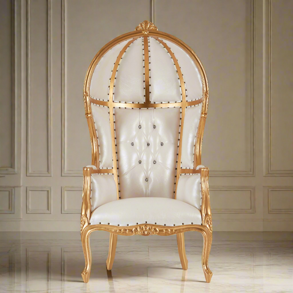 Hooded Canopy 65 Bridal Throne Chair White Gold