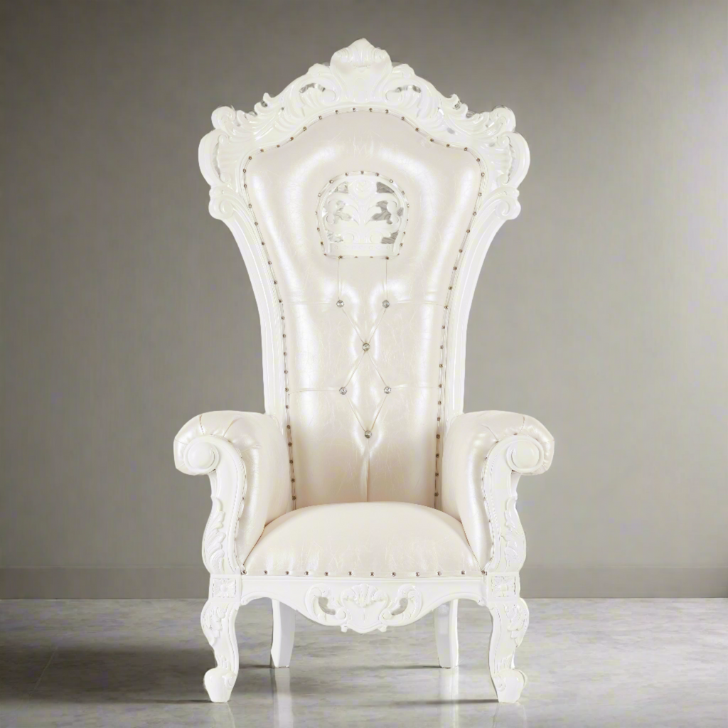 "Queen Babette" Throne Chair - White / White