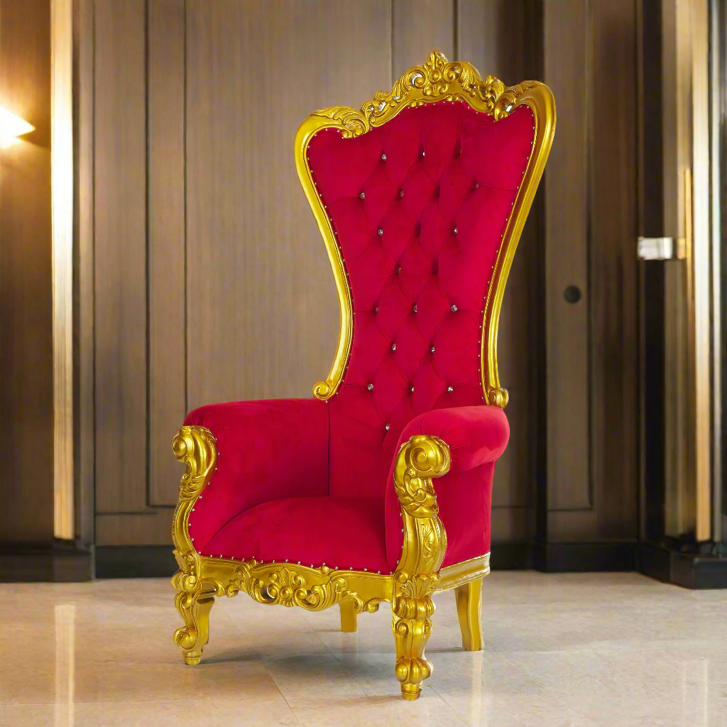 "Queen Tiffany 2.0" Throne Chair - Red Velvet / Gold