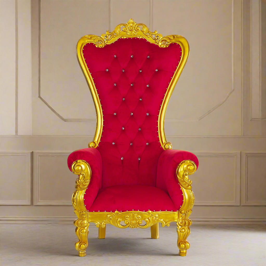 "Queen Tiffany 2.0" Throne Chair - Red Velvet / Gold