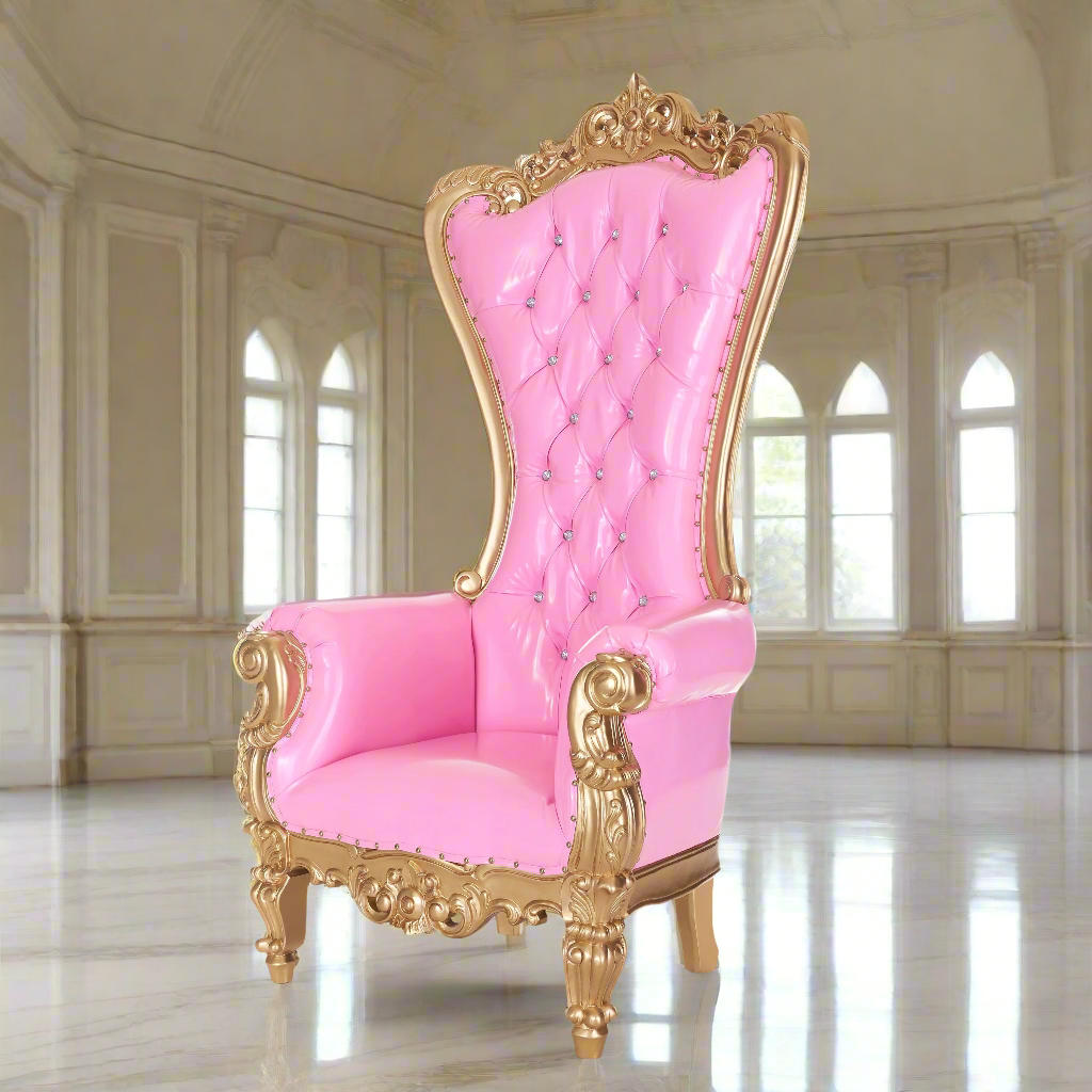 "Queen Tiffany" Throne Chair - Glossy Pink / Gold