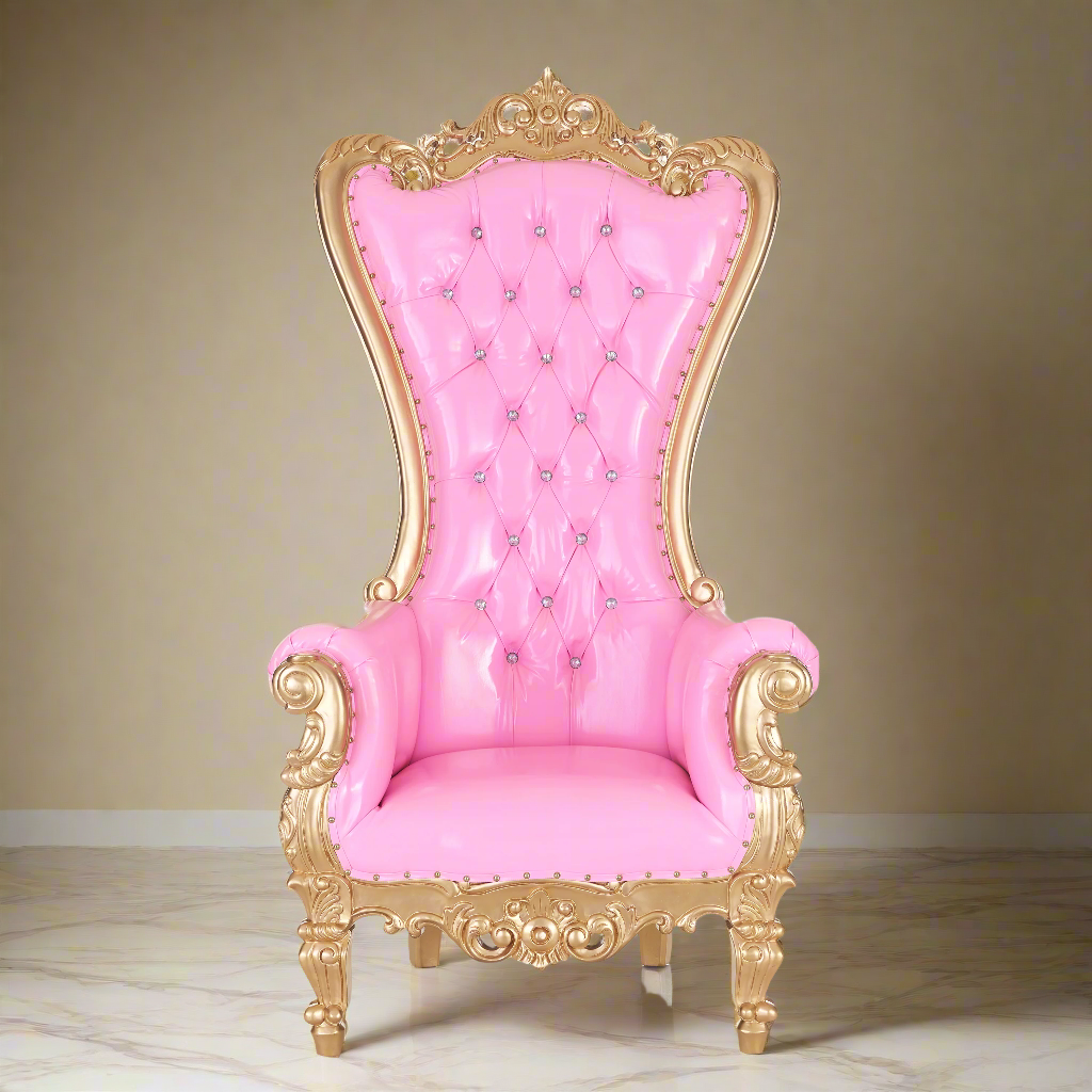 "Queen Tiffany" Throne Chair - Glossy Pink / Gold