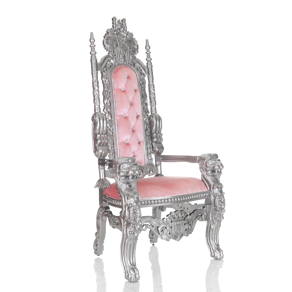 "King David" Lion Throne Chair - Pink Velvet / Silver