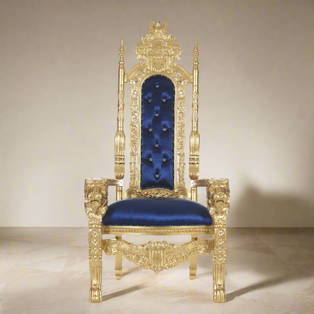 "King David" Lion Throne Chair - Royal Blue / Gold