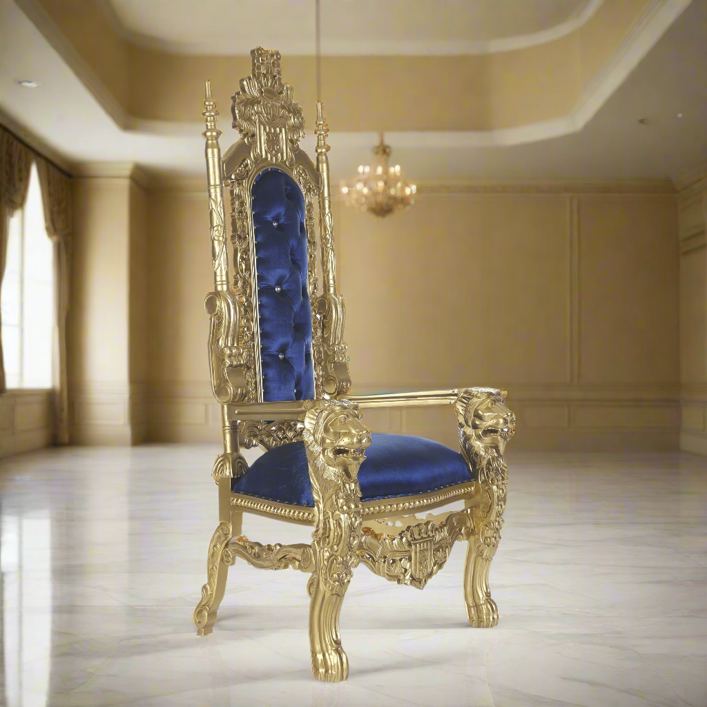 "King David" Lion Throne Chair - Royal Blue / Gold