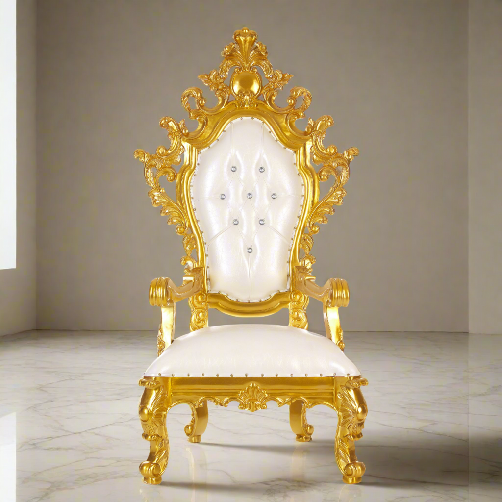 "King Darius" Royal Throne Chair - White / Gold