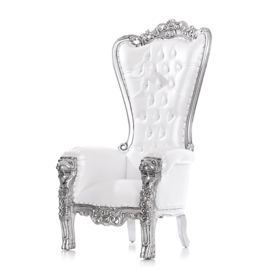 "Queen Tiffany" Lion Throne Chair - White / Silver