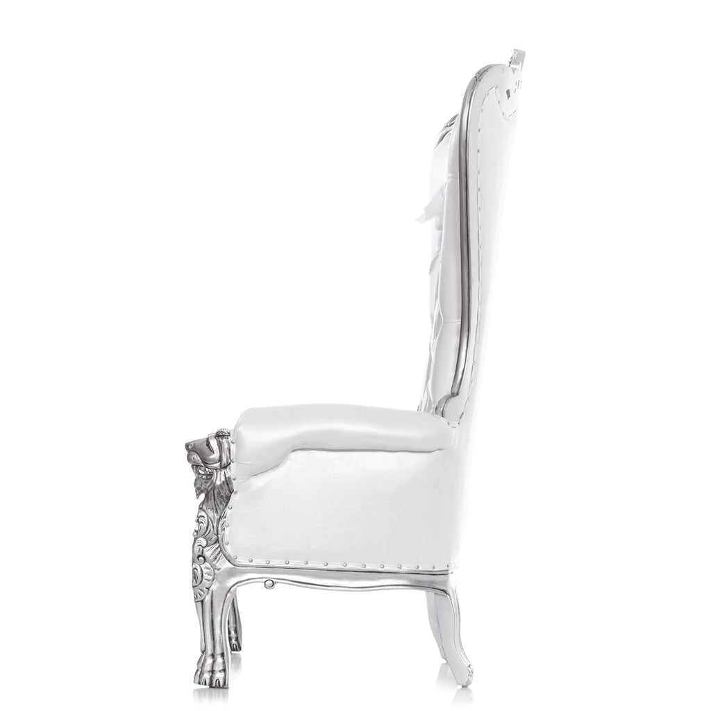 "Queen Tiffany" Lion Throne Chair - White / Silver