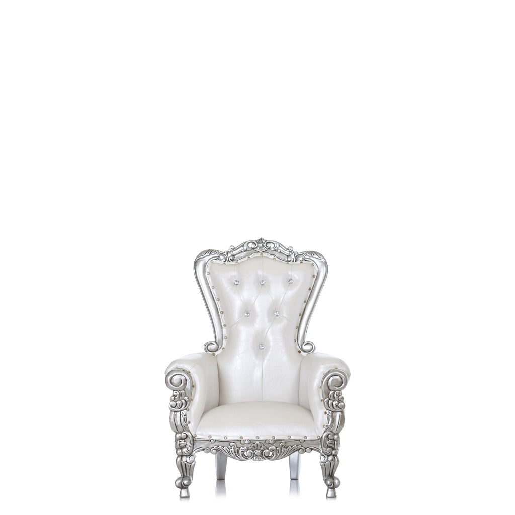 "Mini Tiffany 36" Kids Throne Chair - White / Silver