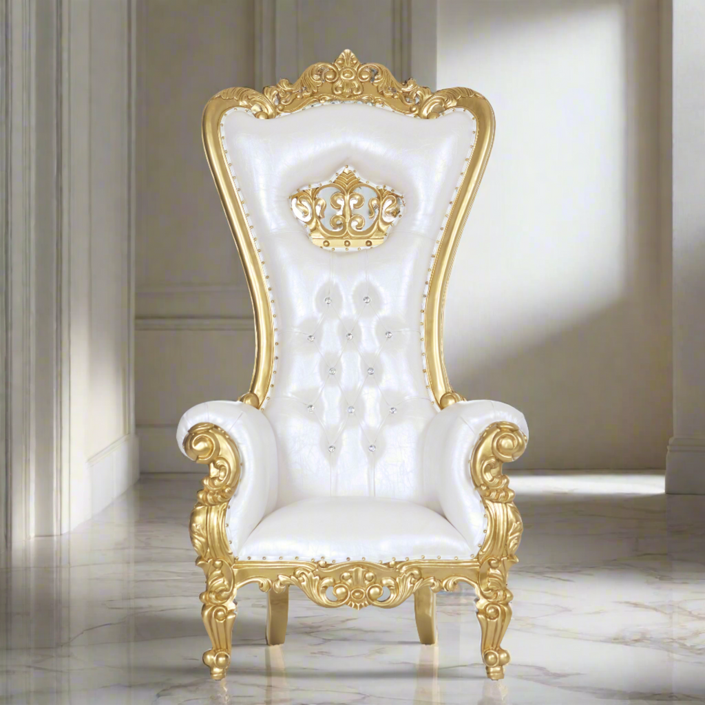 "Crown Tiffany" Throne Chair - White / Gold