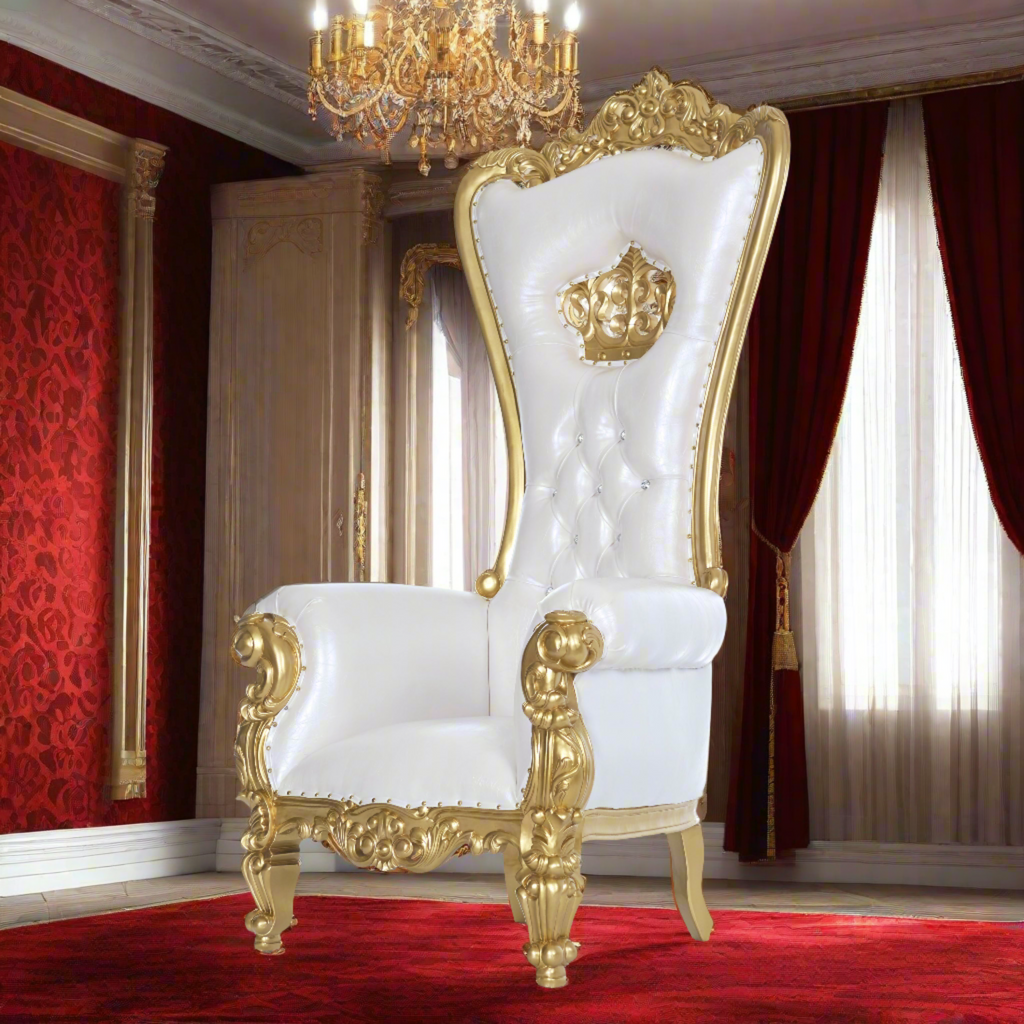 "Crown Tiffany" Throne Chair - White / GOLD
