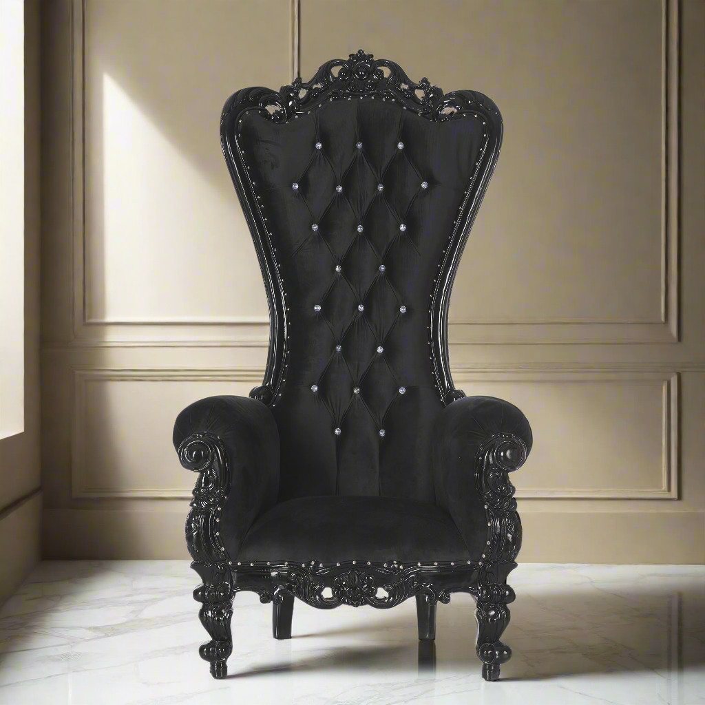 "Queen Tiffany" Throne Chair - Black Velvet / Black