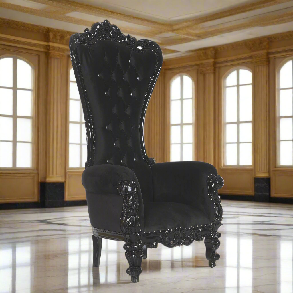 "Queen Tiffany" Throne Chair - Black Velvet / Black