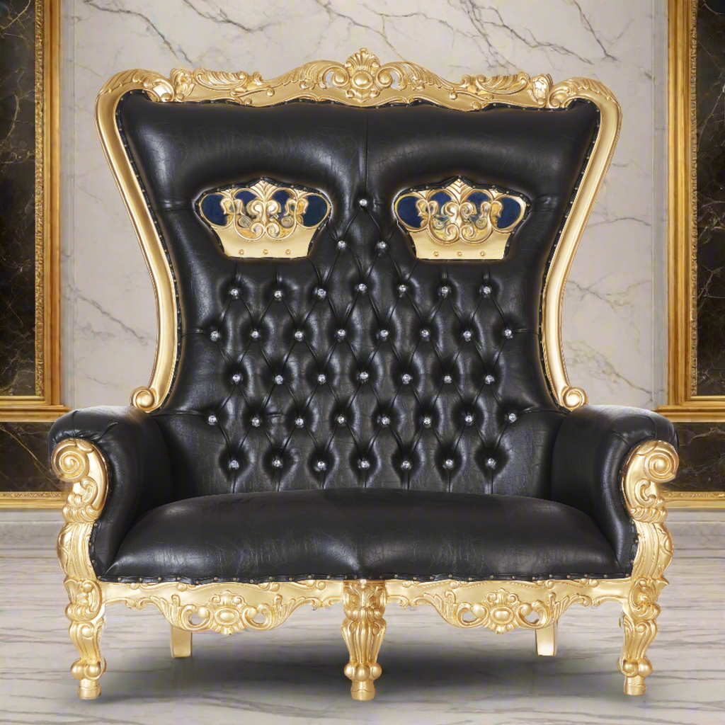 "Crown Tiffany" Love Seat Throne Chair - Black / Gold