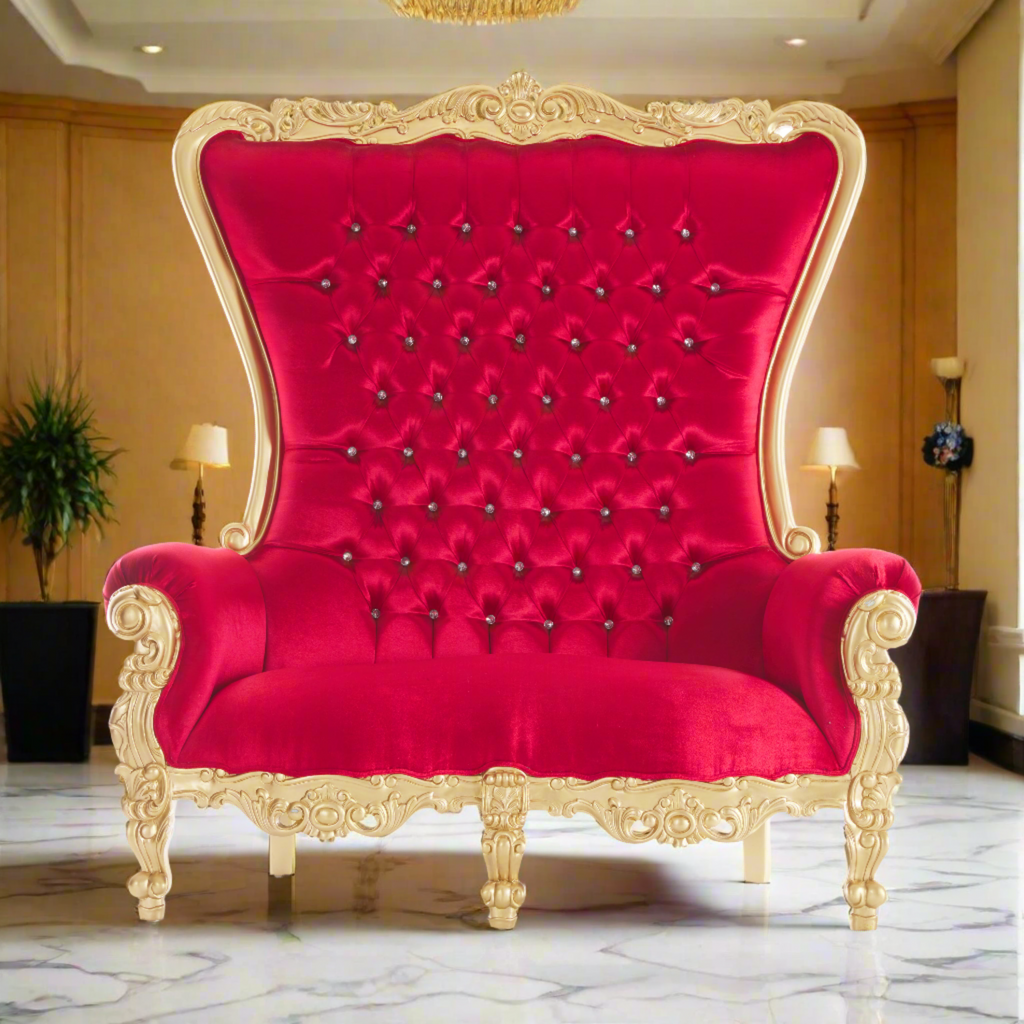 "Queen Tiffany 2.0" Love Seat - Red Velvet / Gold