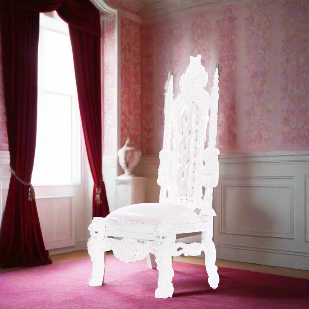 "King David 60" Armless Lion Throne Chair - White / White