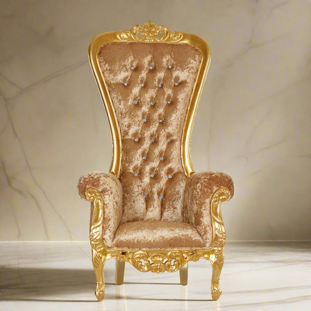 "Diana" Queen Throne Chair - Gold Velvet / Gold