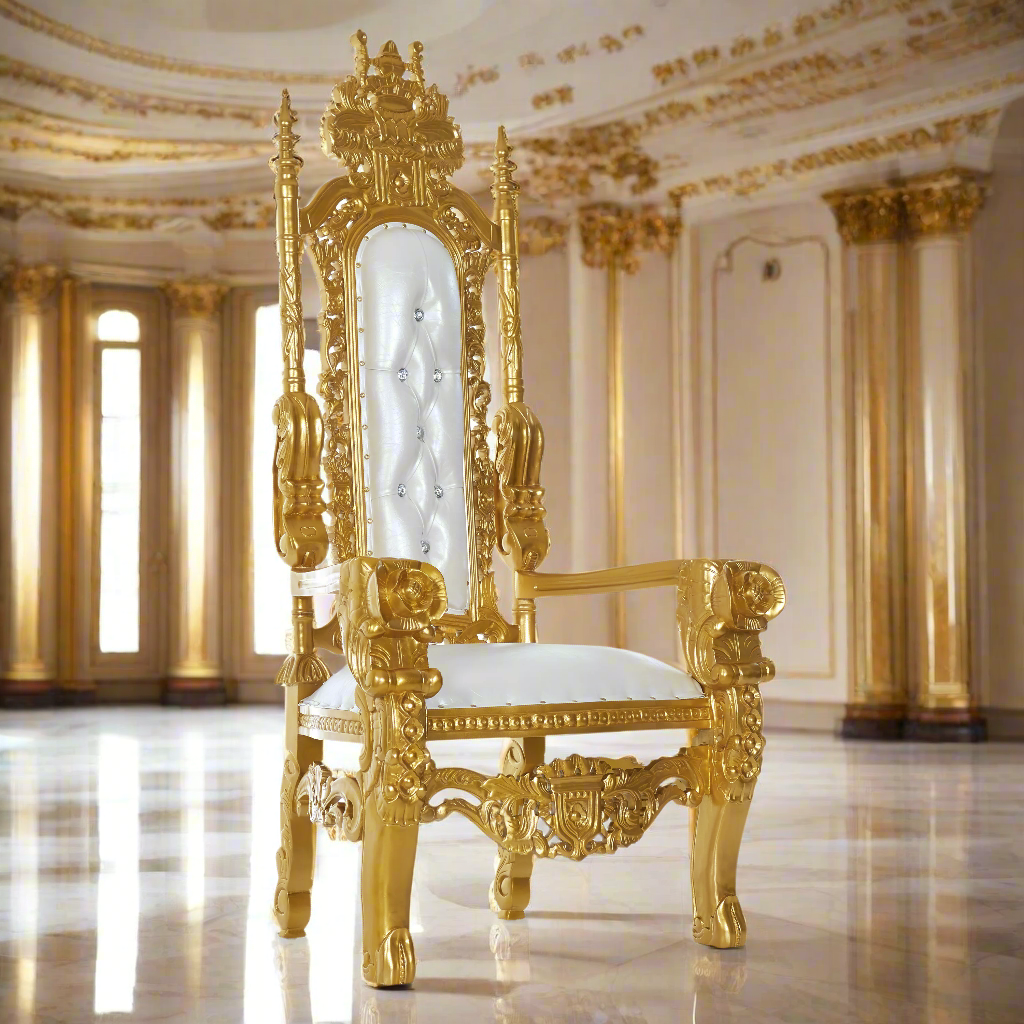 "King David" Flower Throne Chair - White / Gold