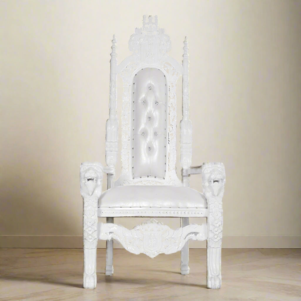 "King David" Lion Throne Chair - White / White