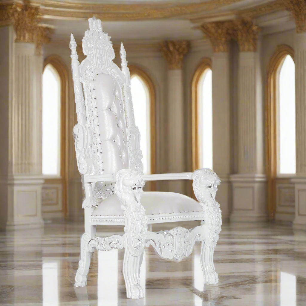 "King David" Lion Throne Chair - White / White