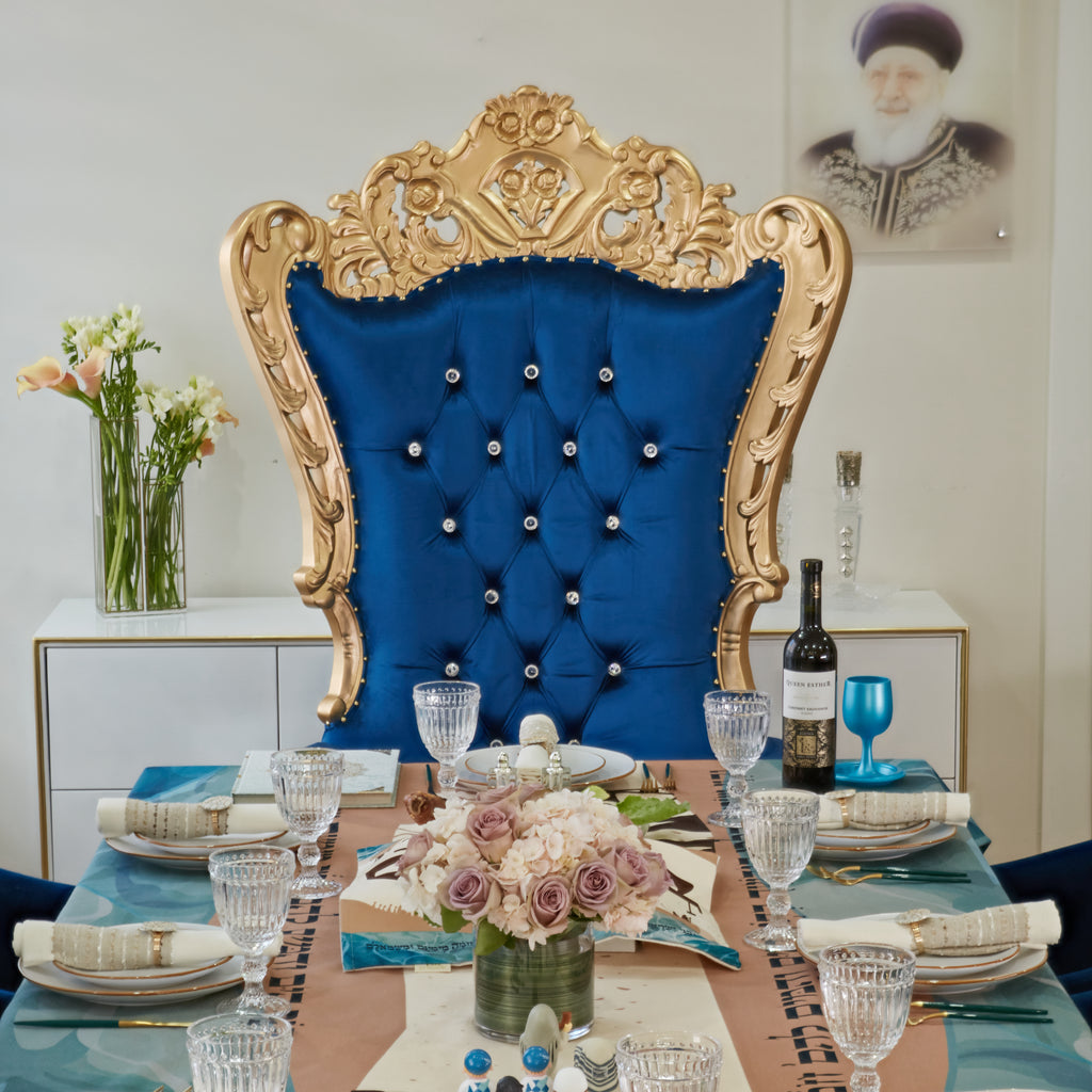 "Queen Venus" Throne Chair - Blue Velvet / Gold