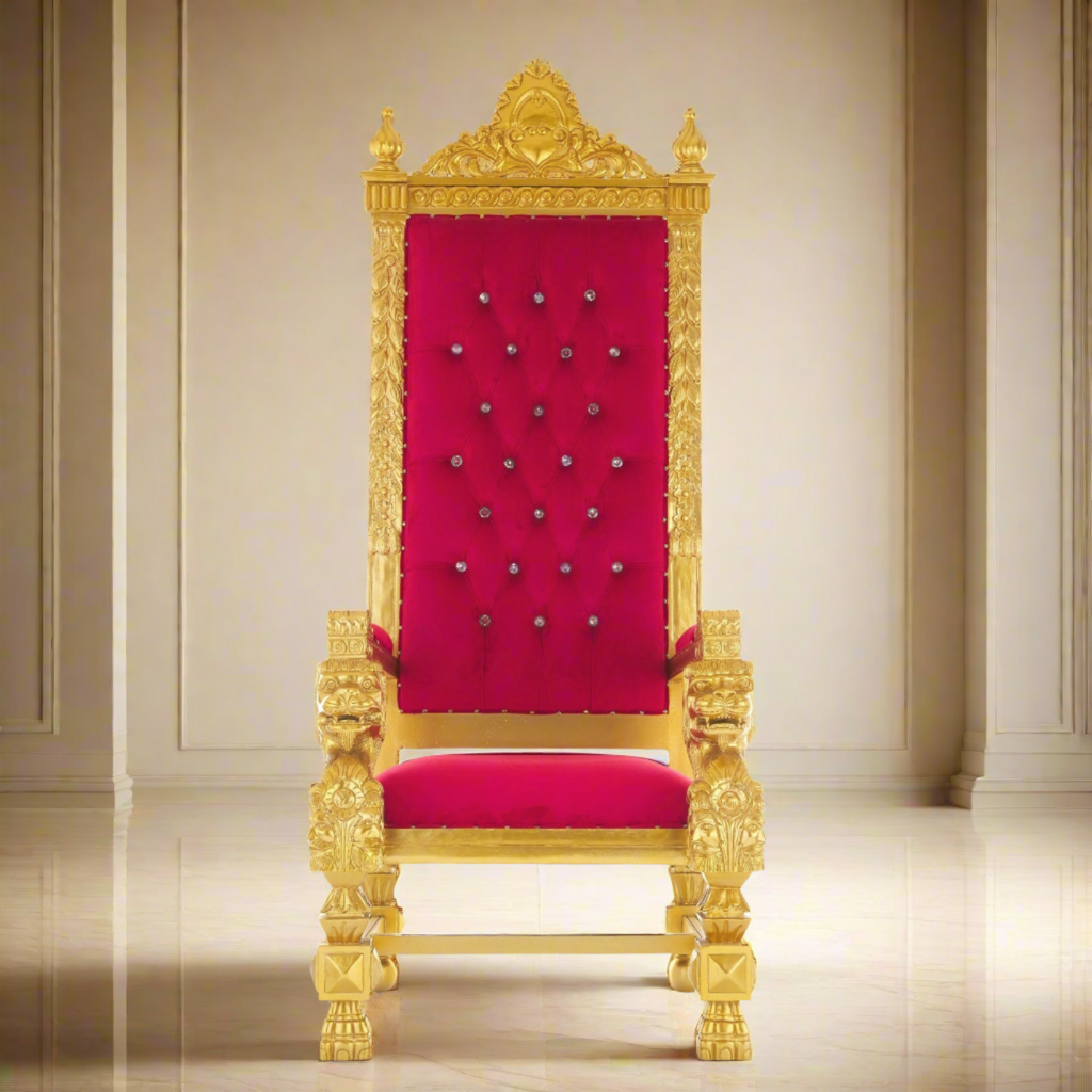 "King Kong" 88" Throne Chair - Red Velvet / Gold