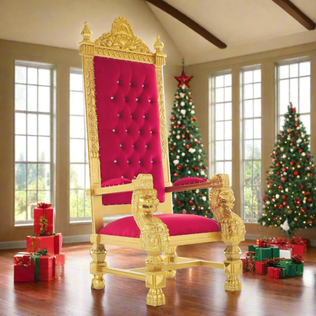 "King Kong" 88" Throne Chair - Red Velvet / Gold